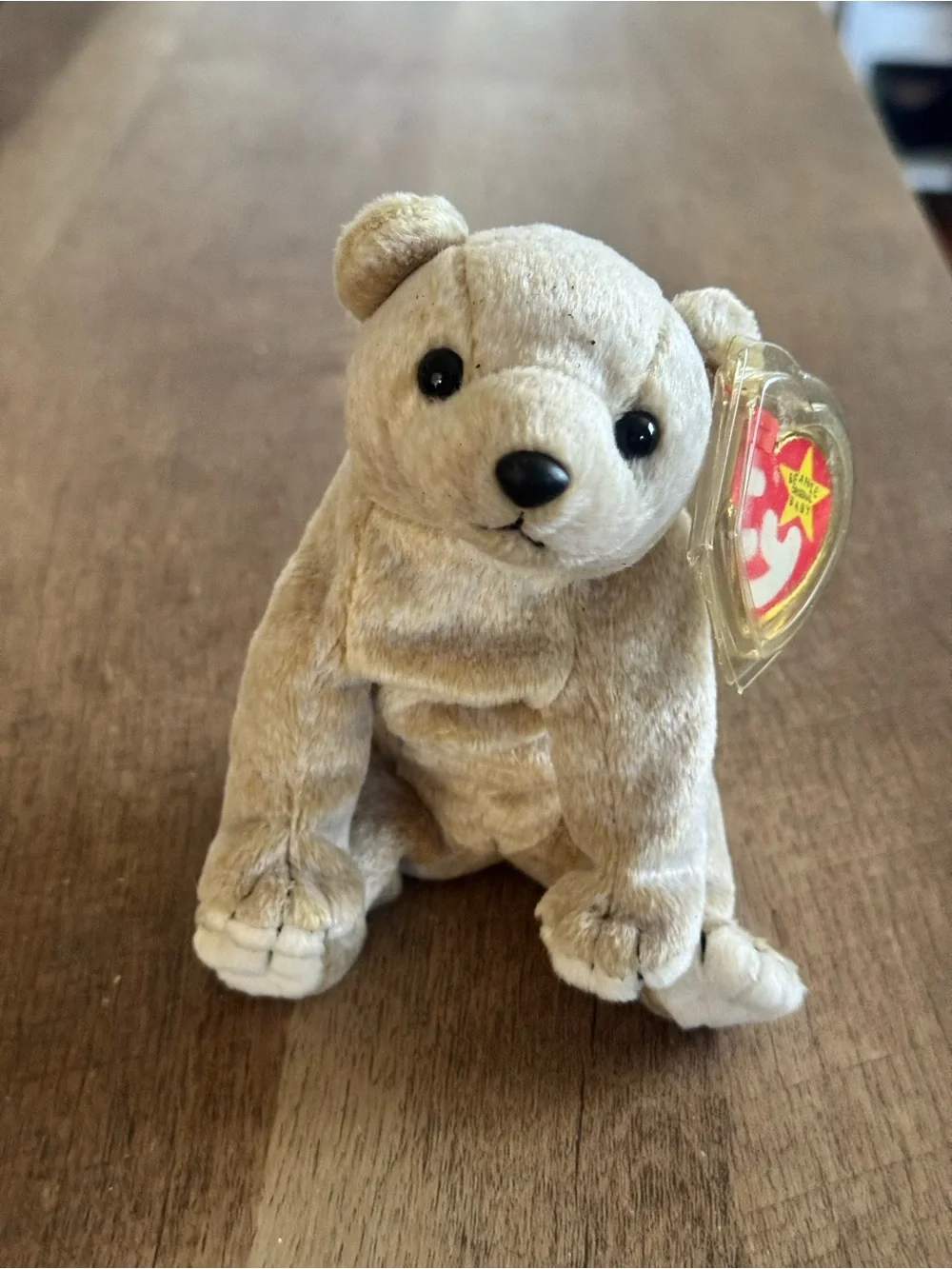 Ty Plush Bear Beanie Baby with Heart Tag - Almond
